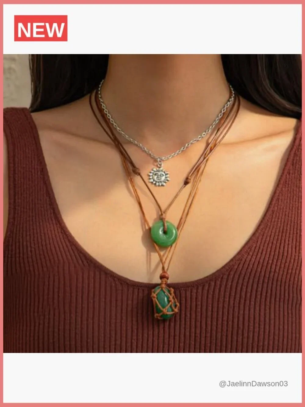 Boho Layered Stone Pendant Necklace Set with Geometric Choker